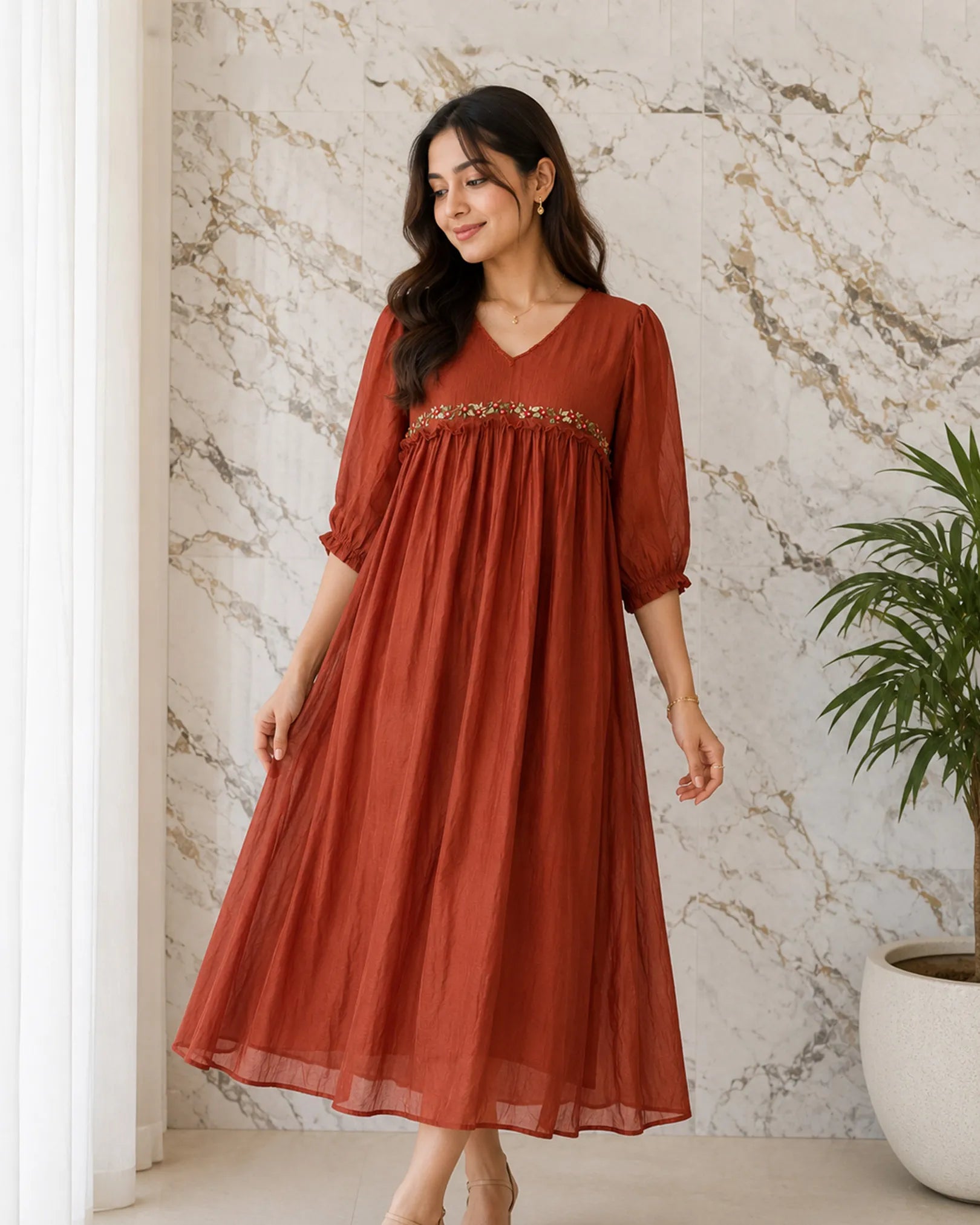 Brown Mulchanderi Gown