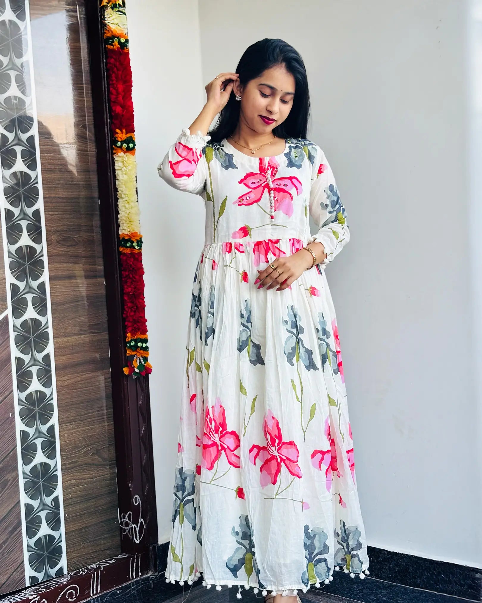 Offwhite Mul Cotton Anarkali with Duppatta
