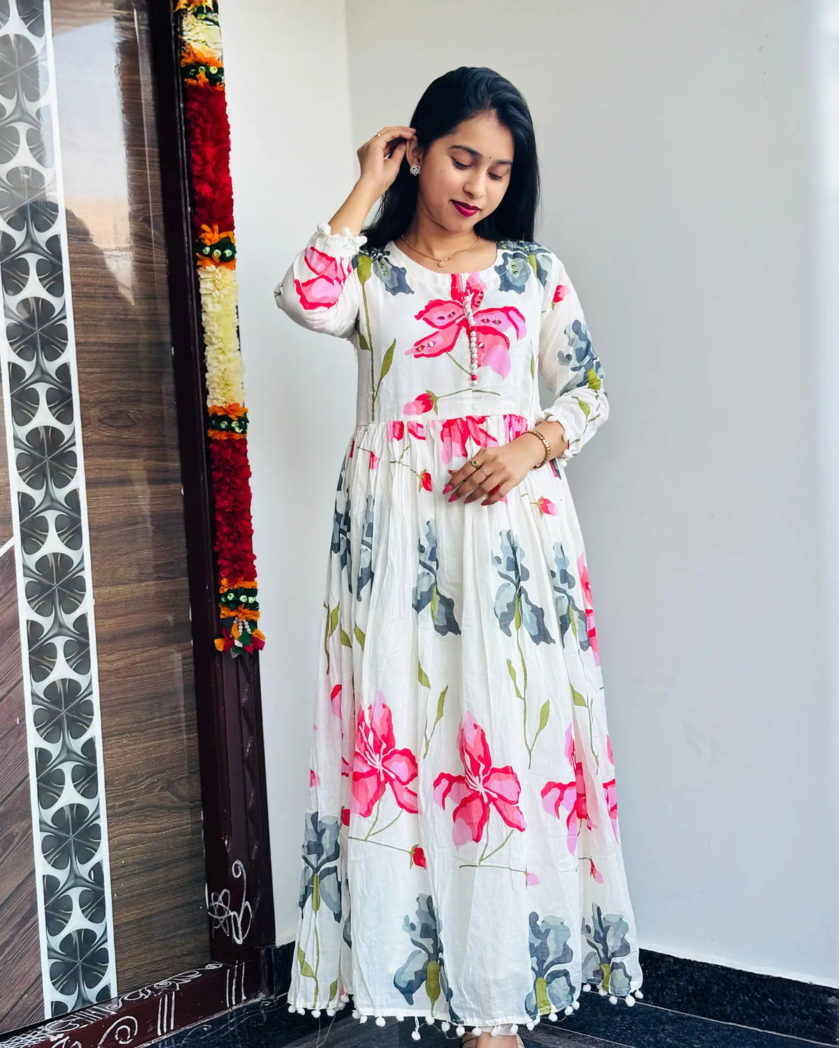 Offwhite Mul Cotton Anarkali with Duppatta