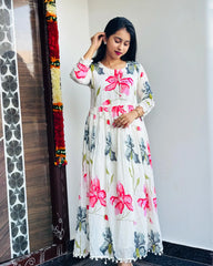 Offwhite Mul Cotton Anarkali with Duppatta