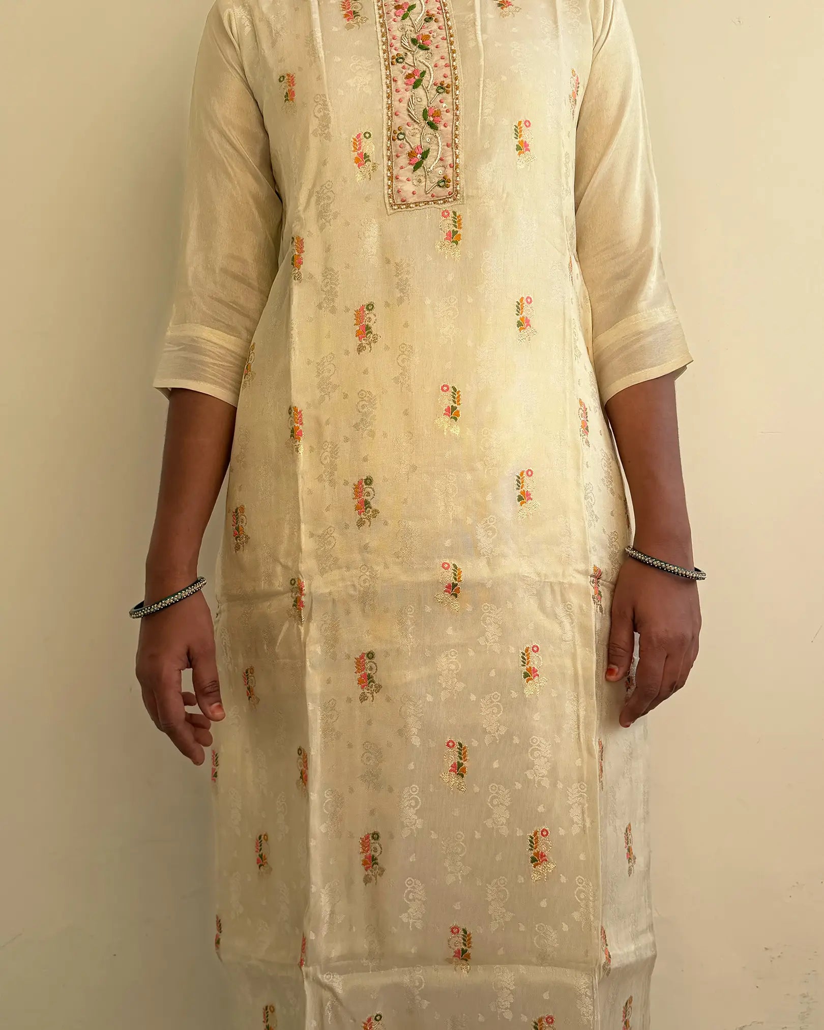 Cream Brocade Silk Suit