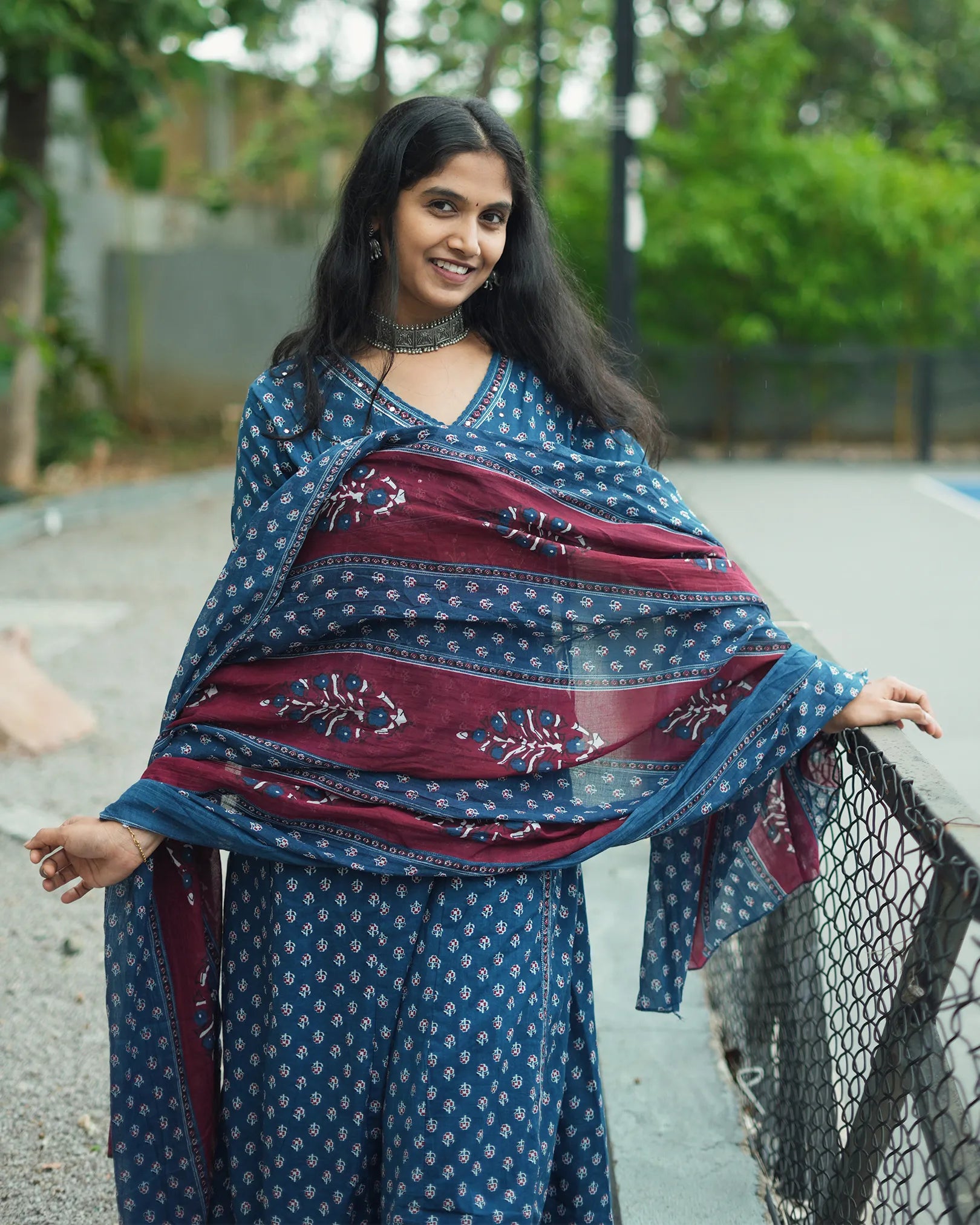 Blue Cotton Anarkali