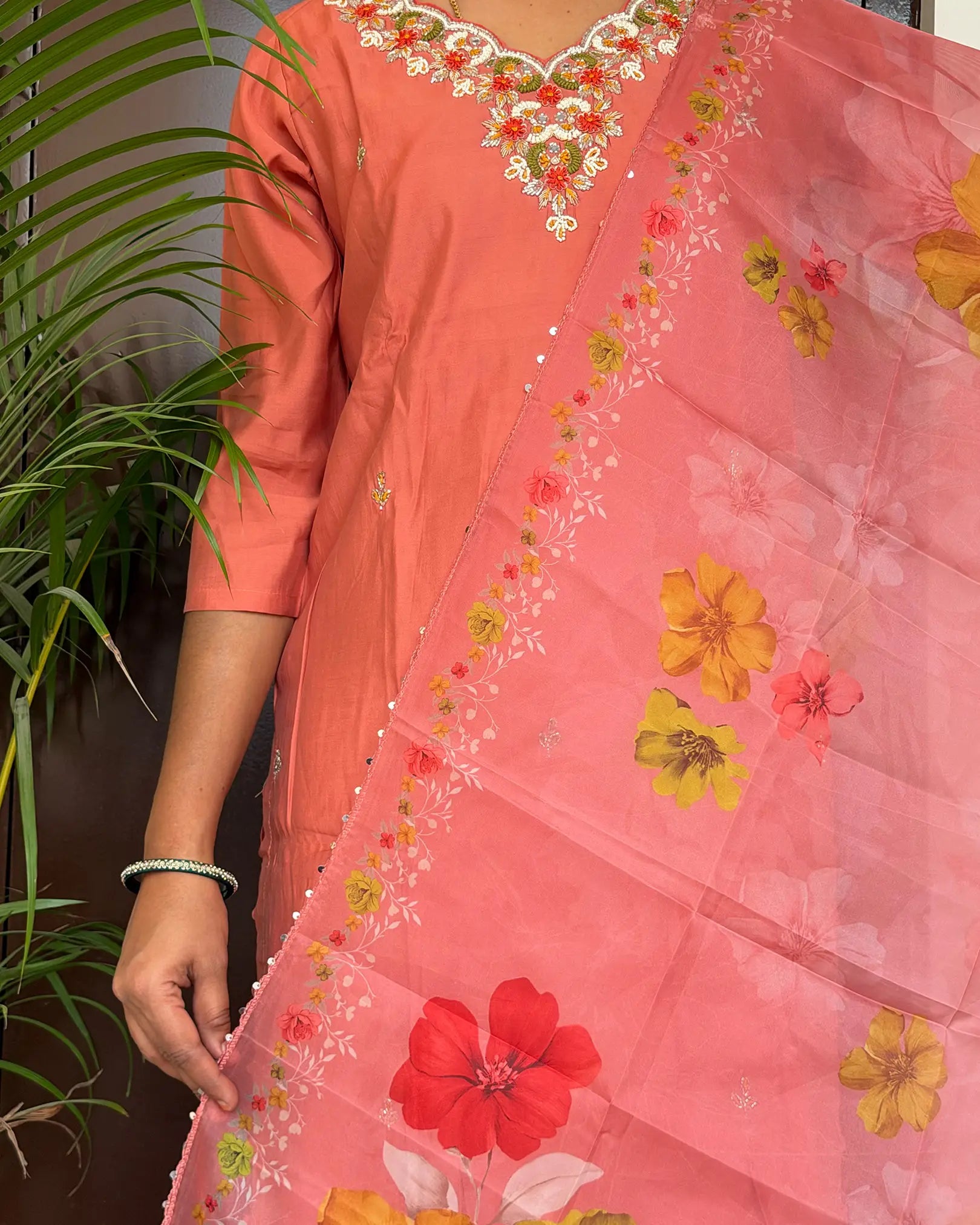 Peach Musline Kurta Set