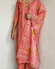 Peach Musline Kurta Set