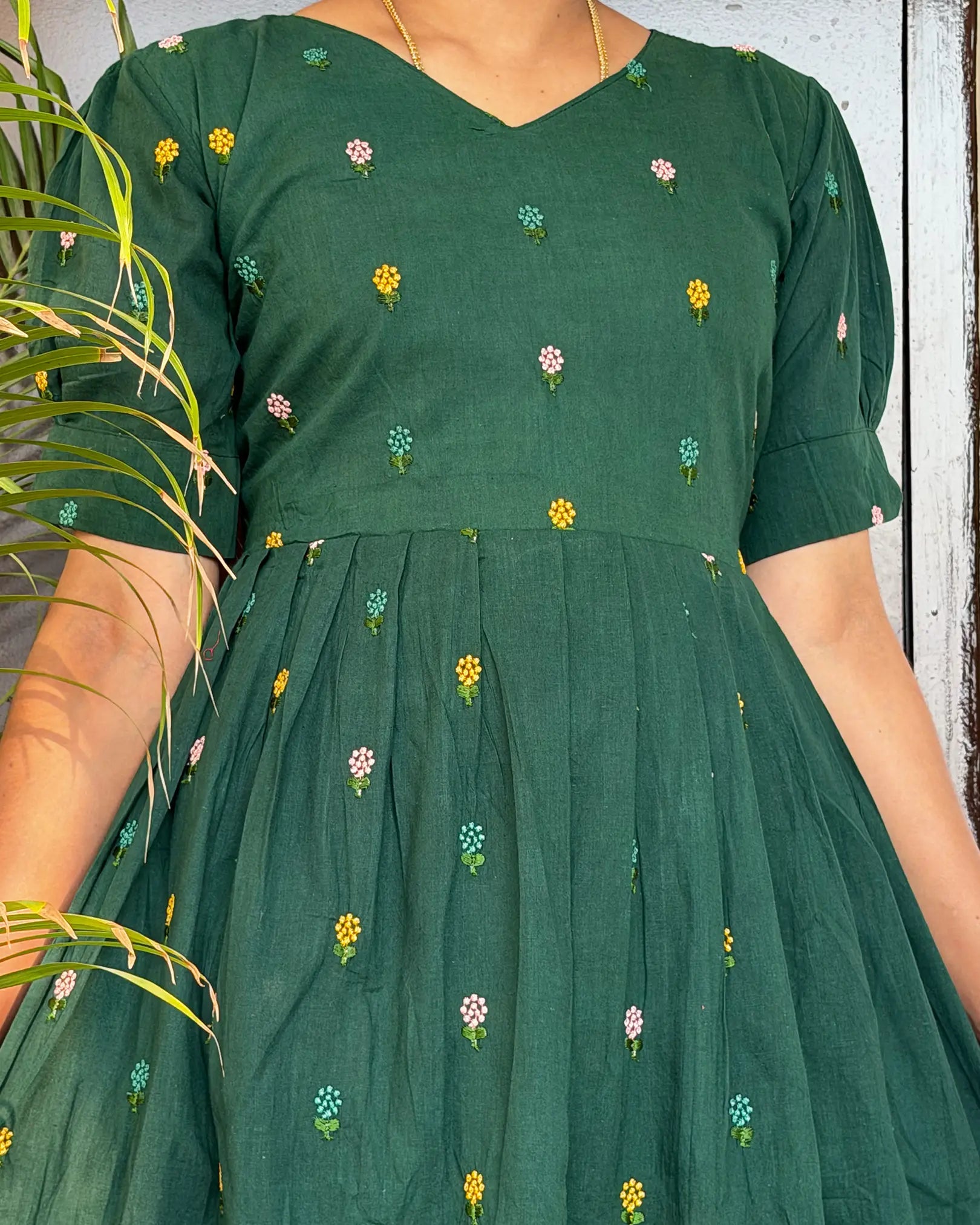 Dark Green Cotton Gown