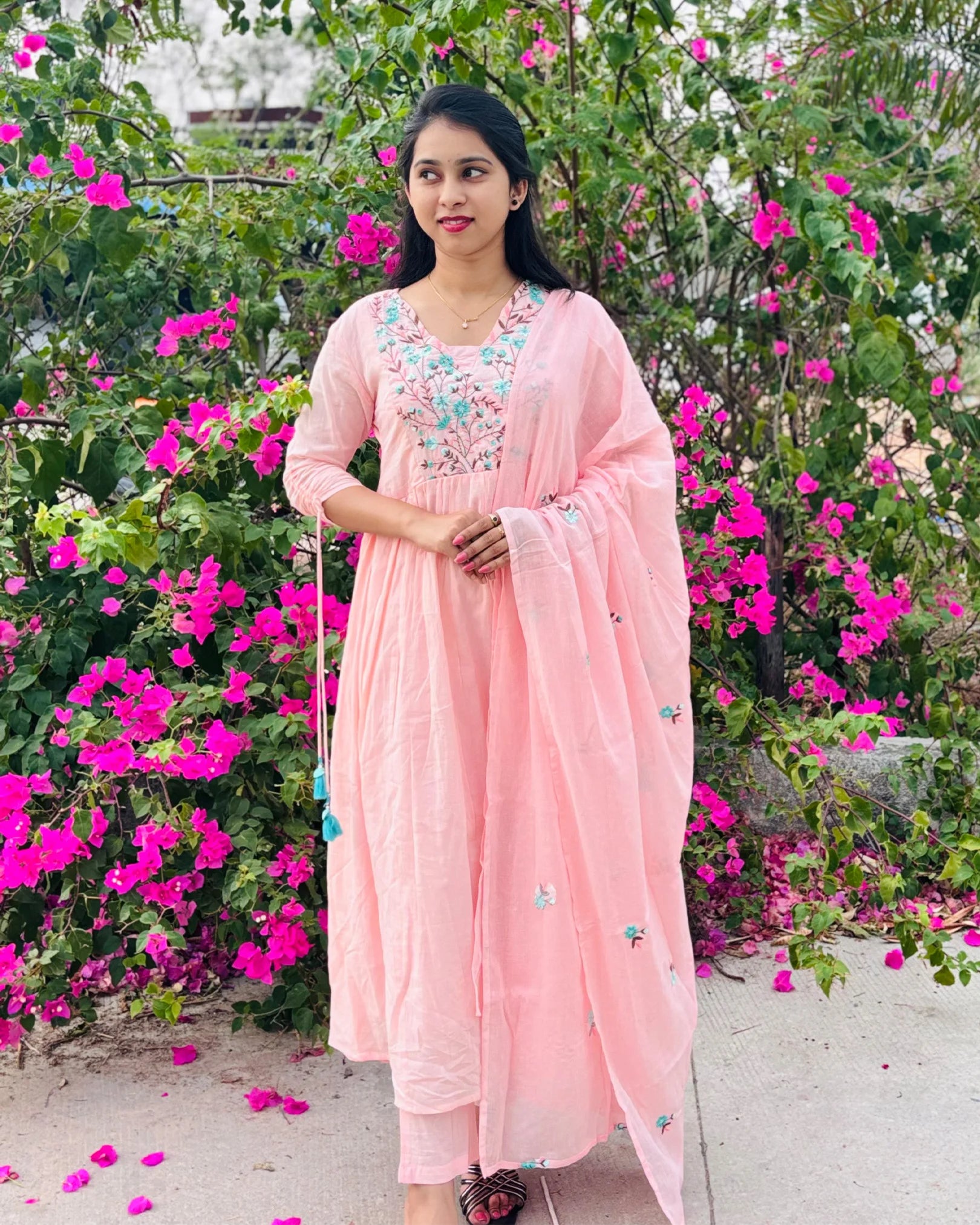 Soft peach Mul cotton anarkali