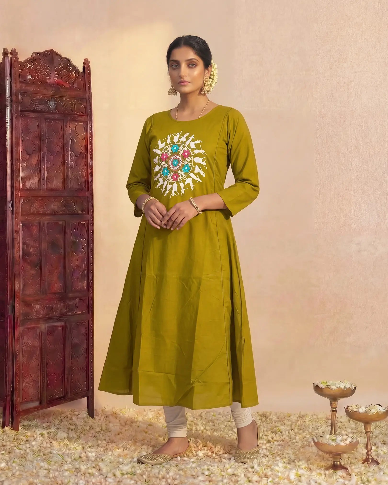 Mehendi Bloom Cotton A-Line Kurti