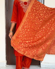 Rust Orange Muslin kurti set