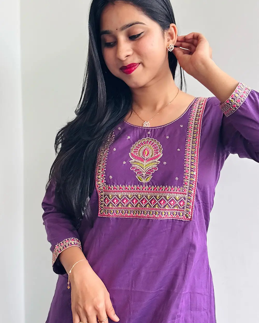 Purple Dhabu Cotton Co-ord Set