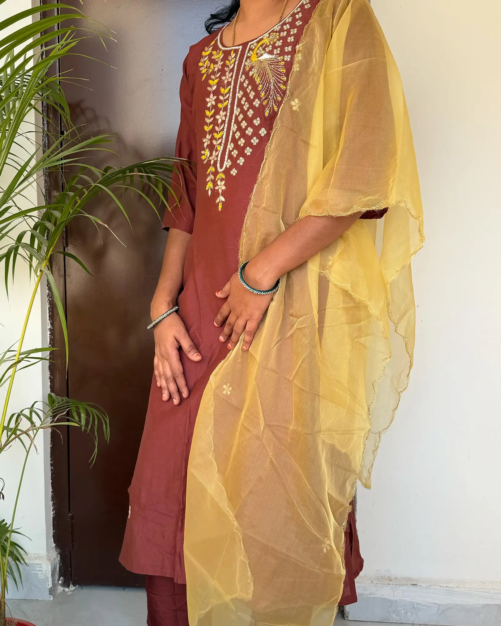 Rich Brown Muslin kurta set