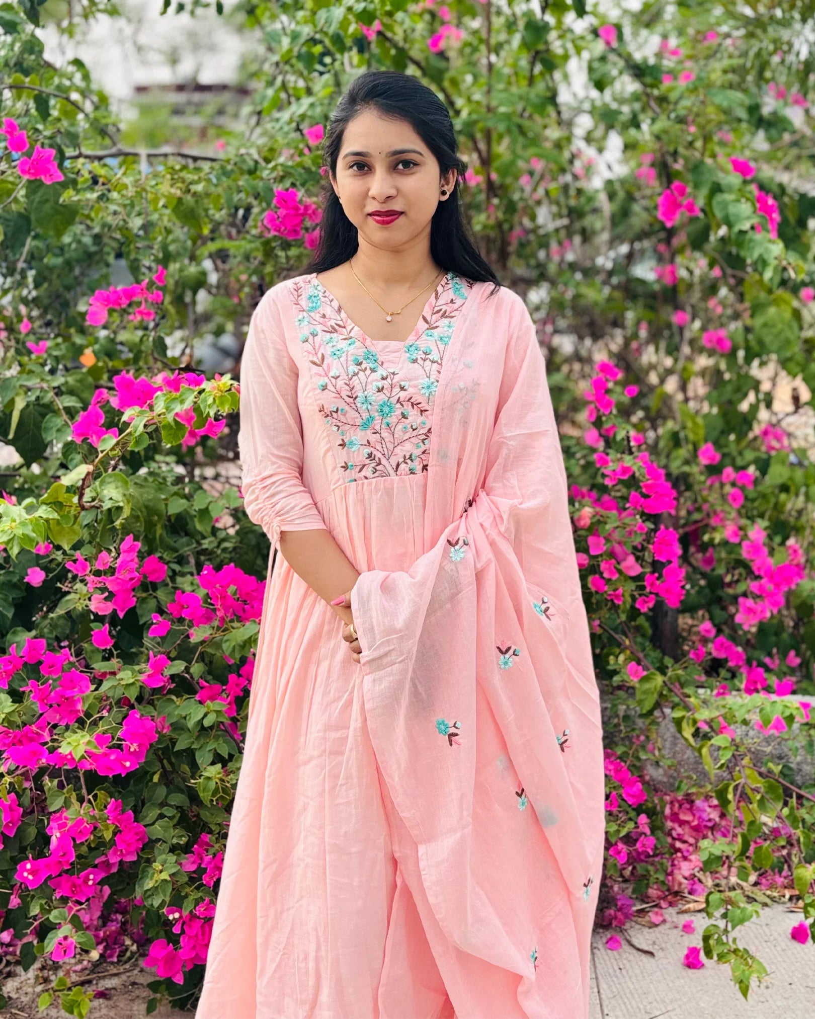 Soft peach Mul cotton anarkali
