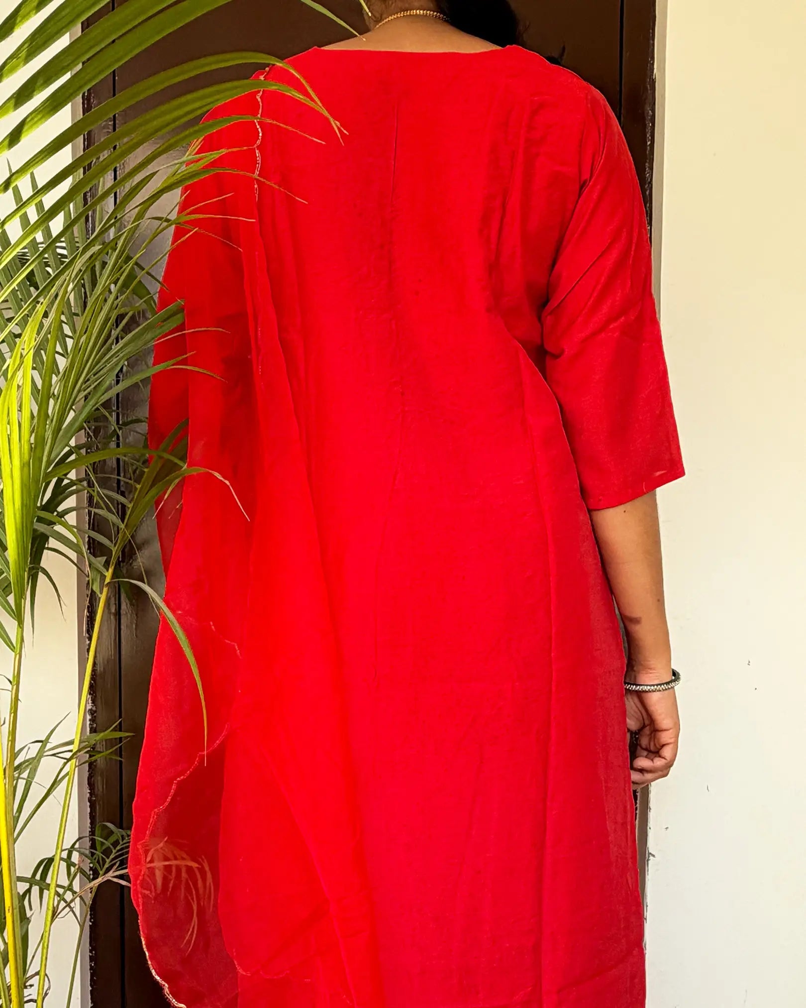 Vibrant Red Muslin Silk Kurta Set
