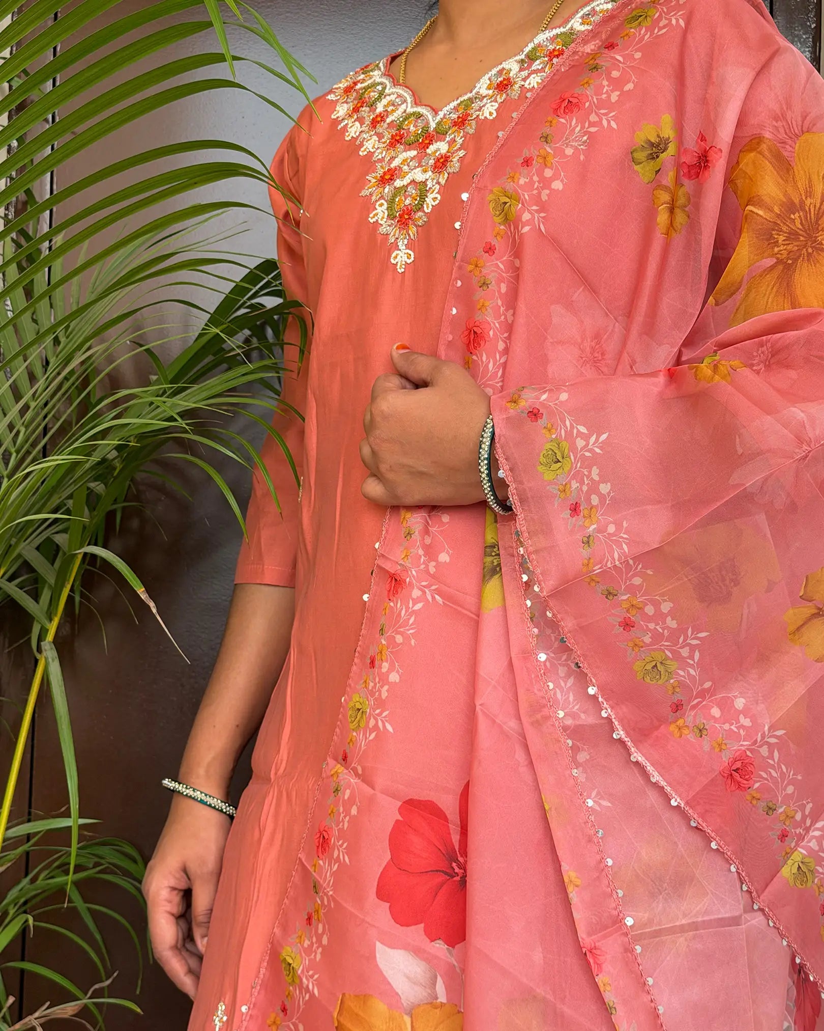Peach Musline Kurta Set