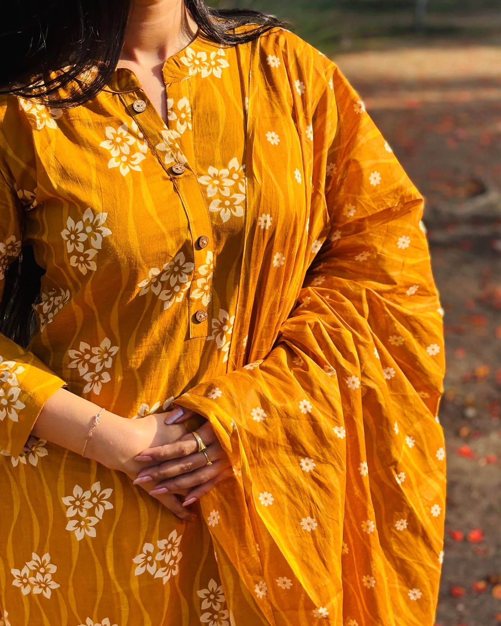 Mustard Yellow Cotton Kurti Set