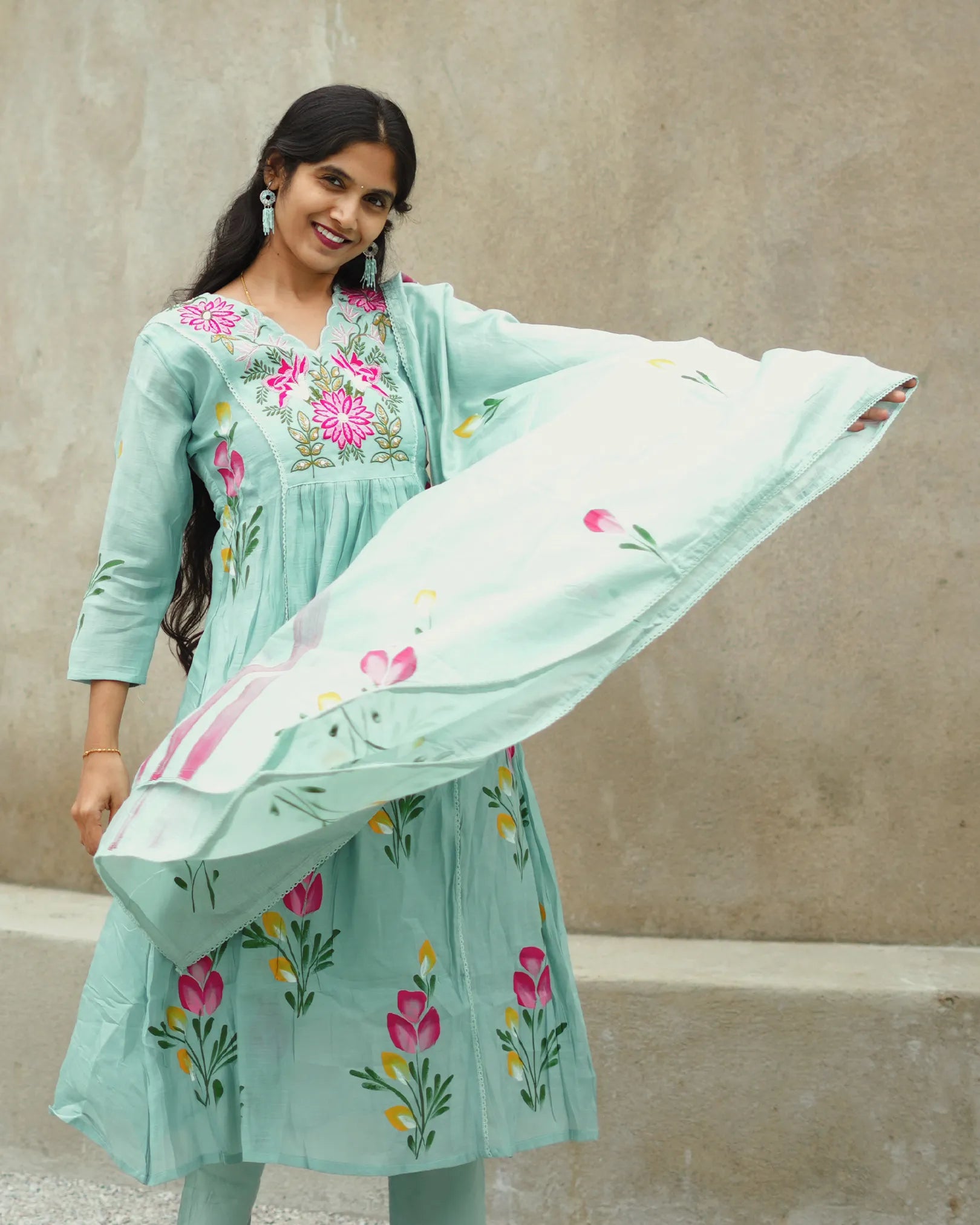 Sky blue hand painted anarkali