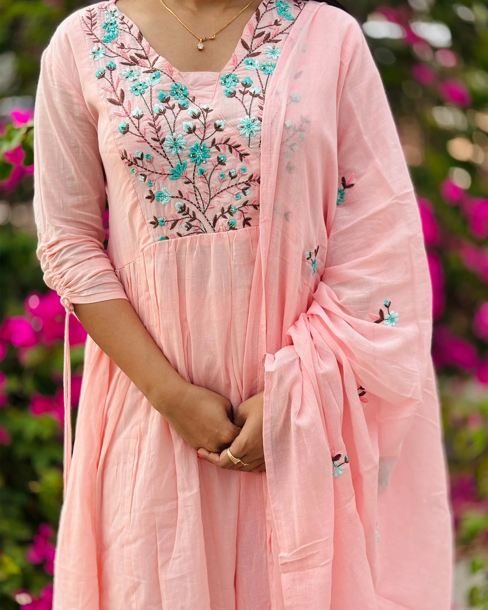 Soft peach Mul cotton anarkali