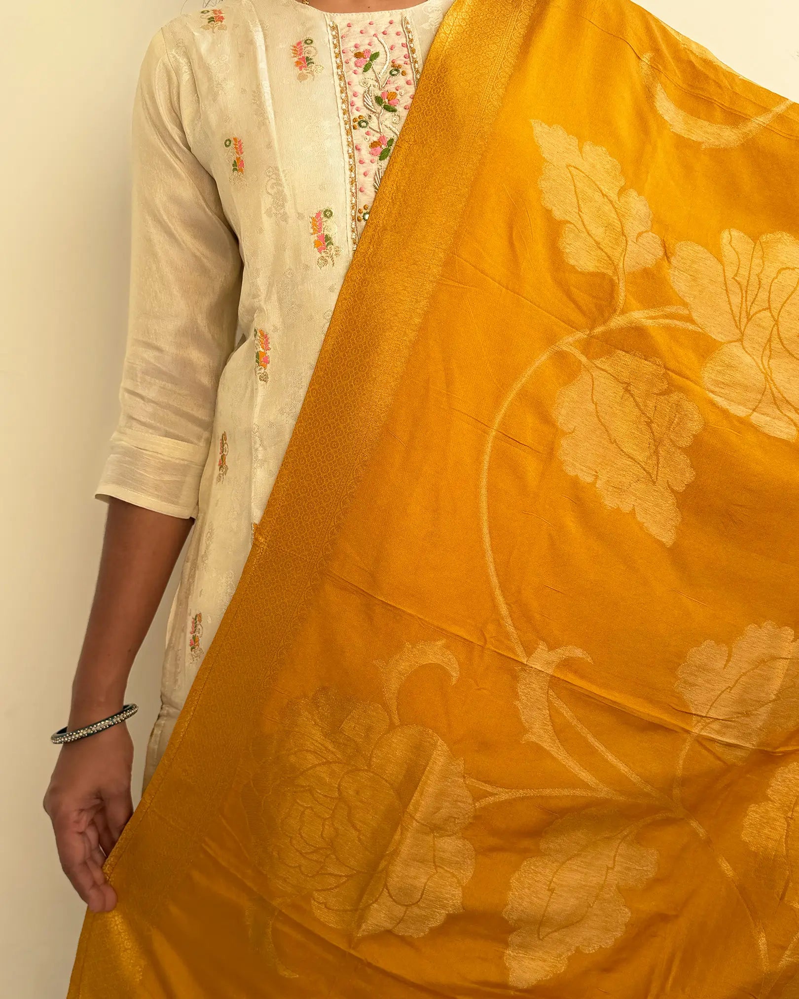 Cream Brocade Silk Suit