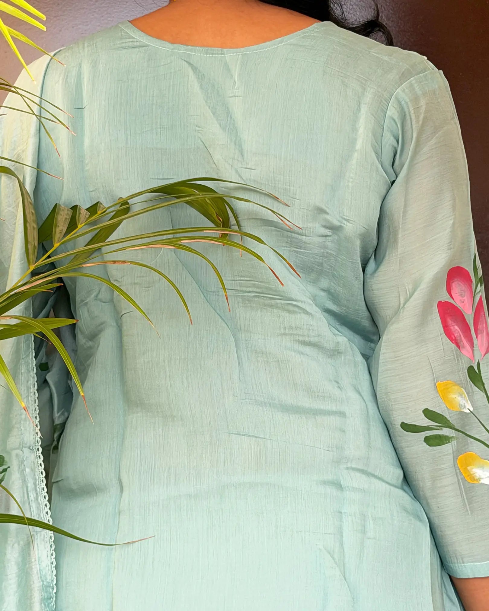 Sky blue hand painted anarkali