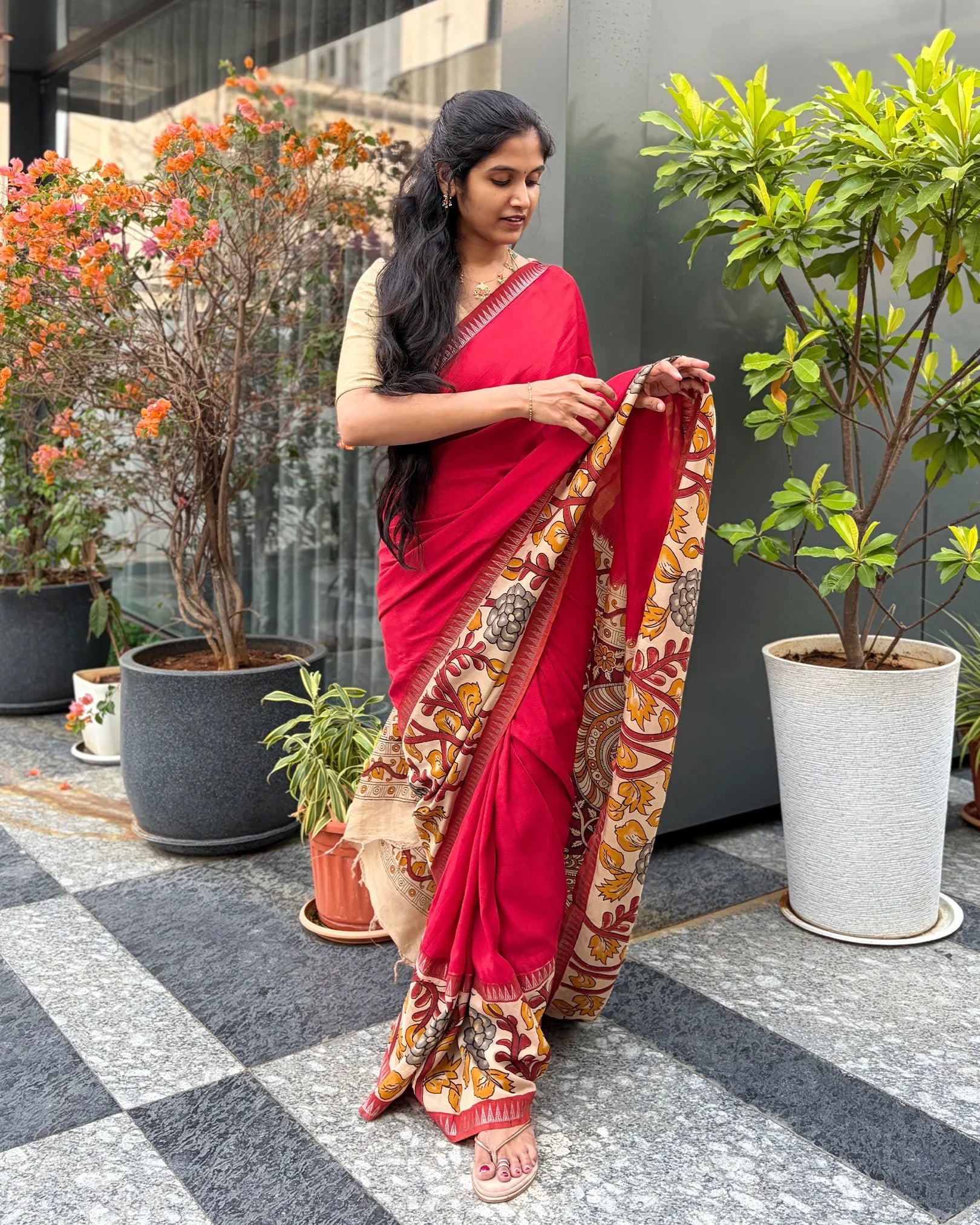 Red Mangalagiri Saree
