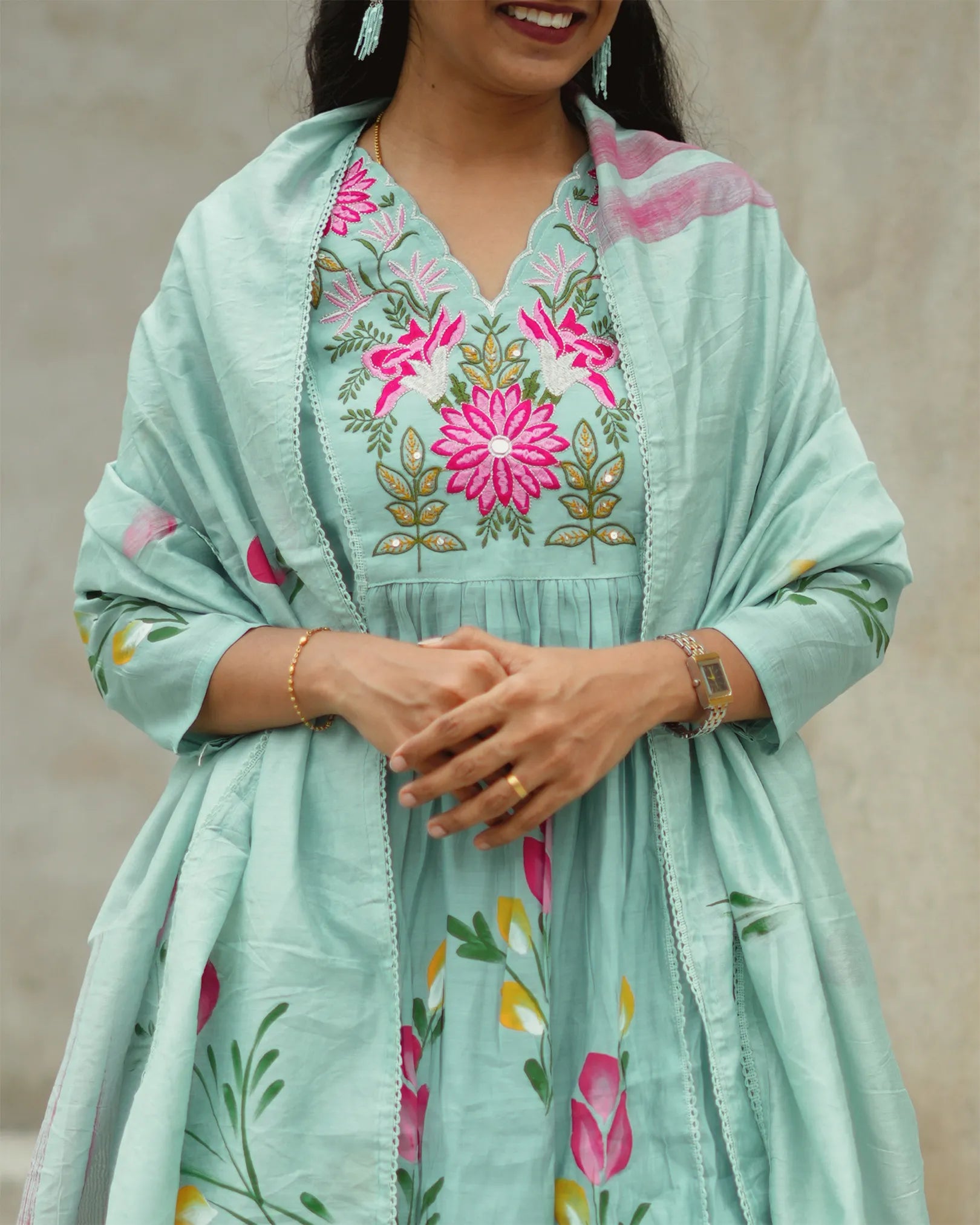 Sky blue hand painted anarkali
