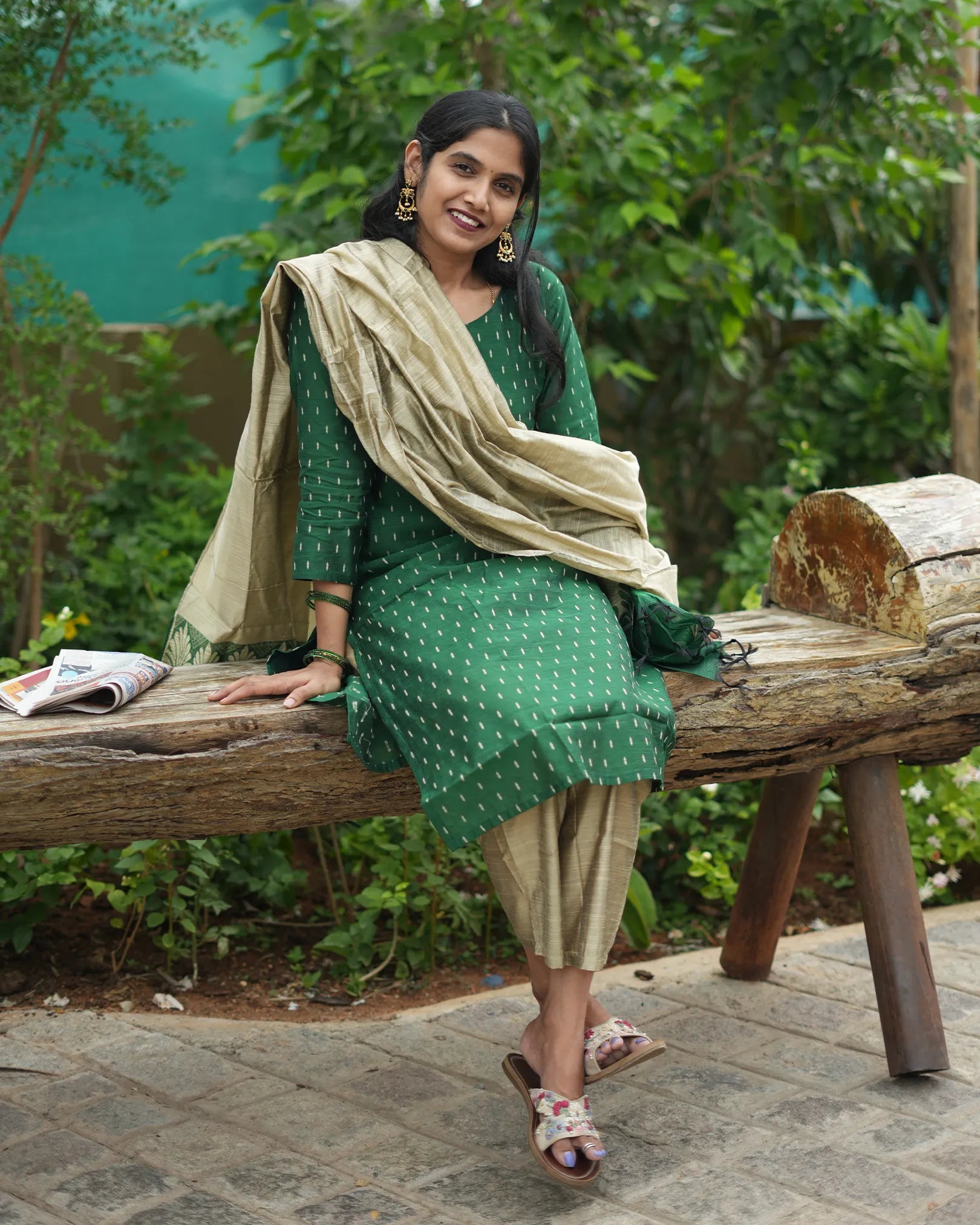 Green Rawsilk 3pc Kurthi Set