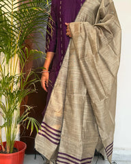 Purple Rawsilk 3pc kurti set