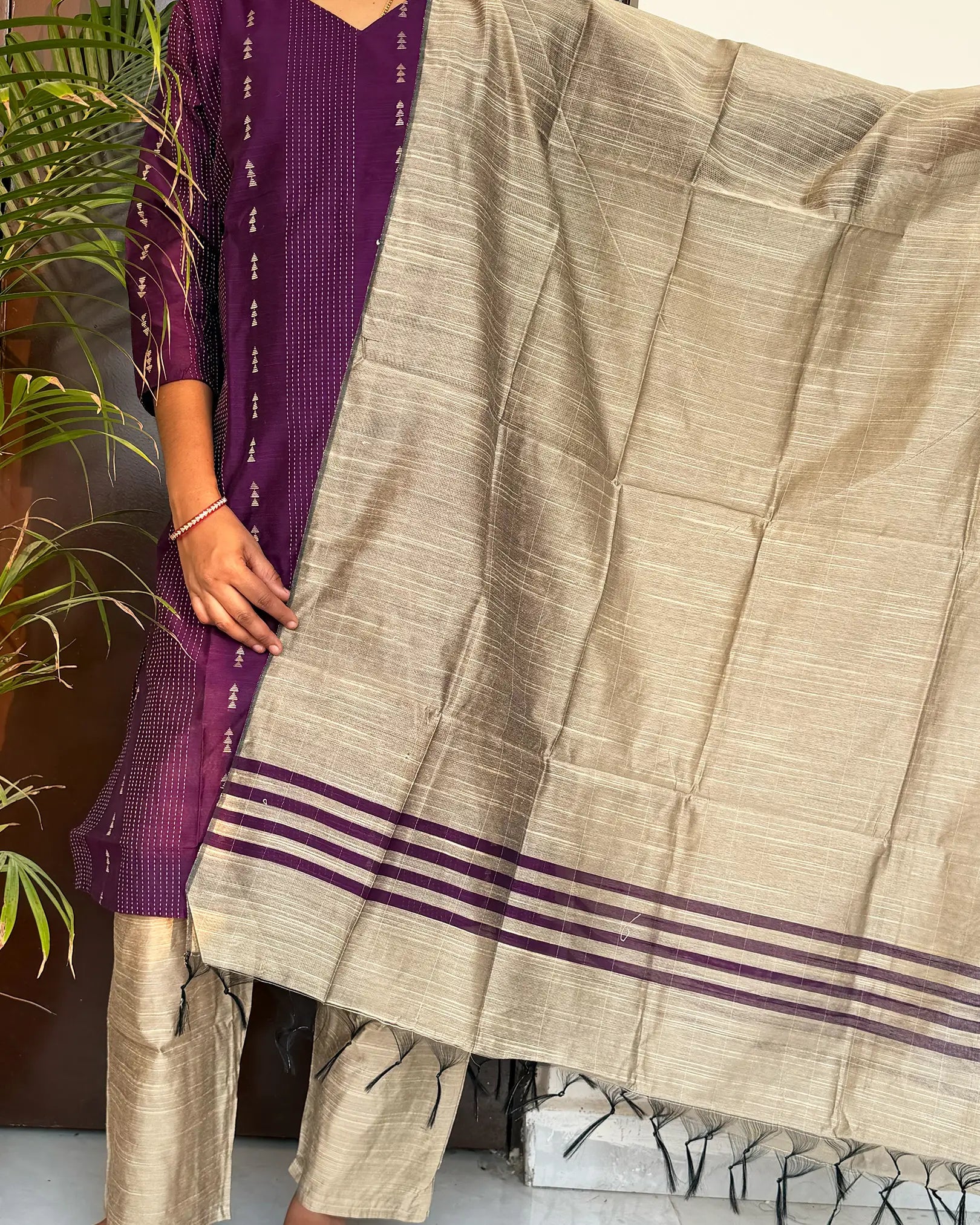 Purple Rawsilk 3pc kurti set