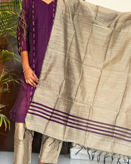 Purple Rawsilk 3pc kurti set