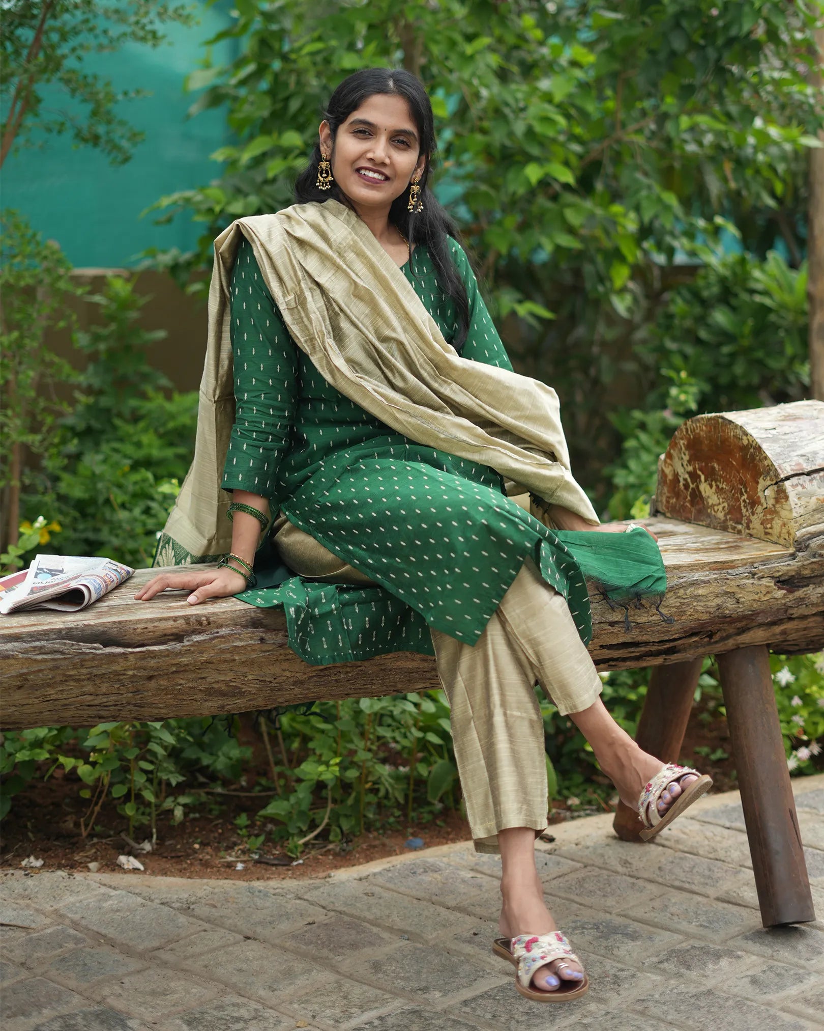 Green Rawsilk 3pc Kurthi Set