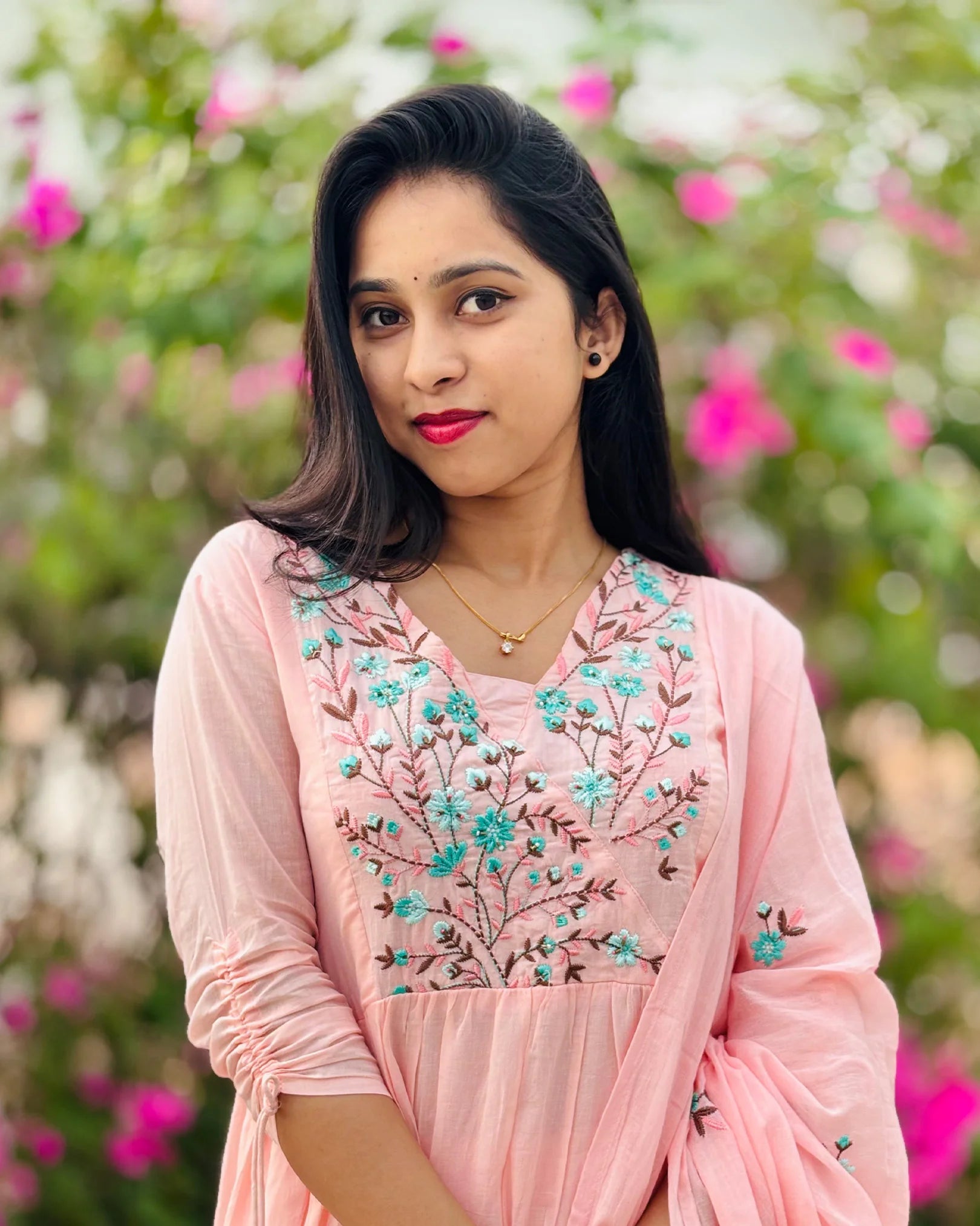 Soft peach Mul cotton anarkali