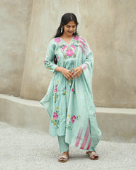 Sky blue hand painted anarkali