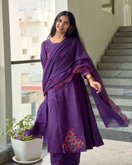 Purple Cotton Anarkali Set