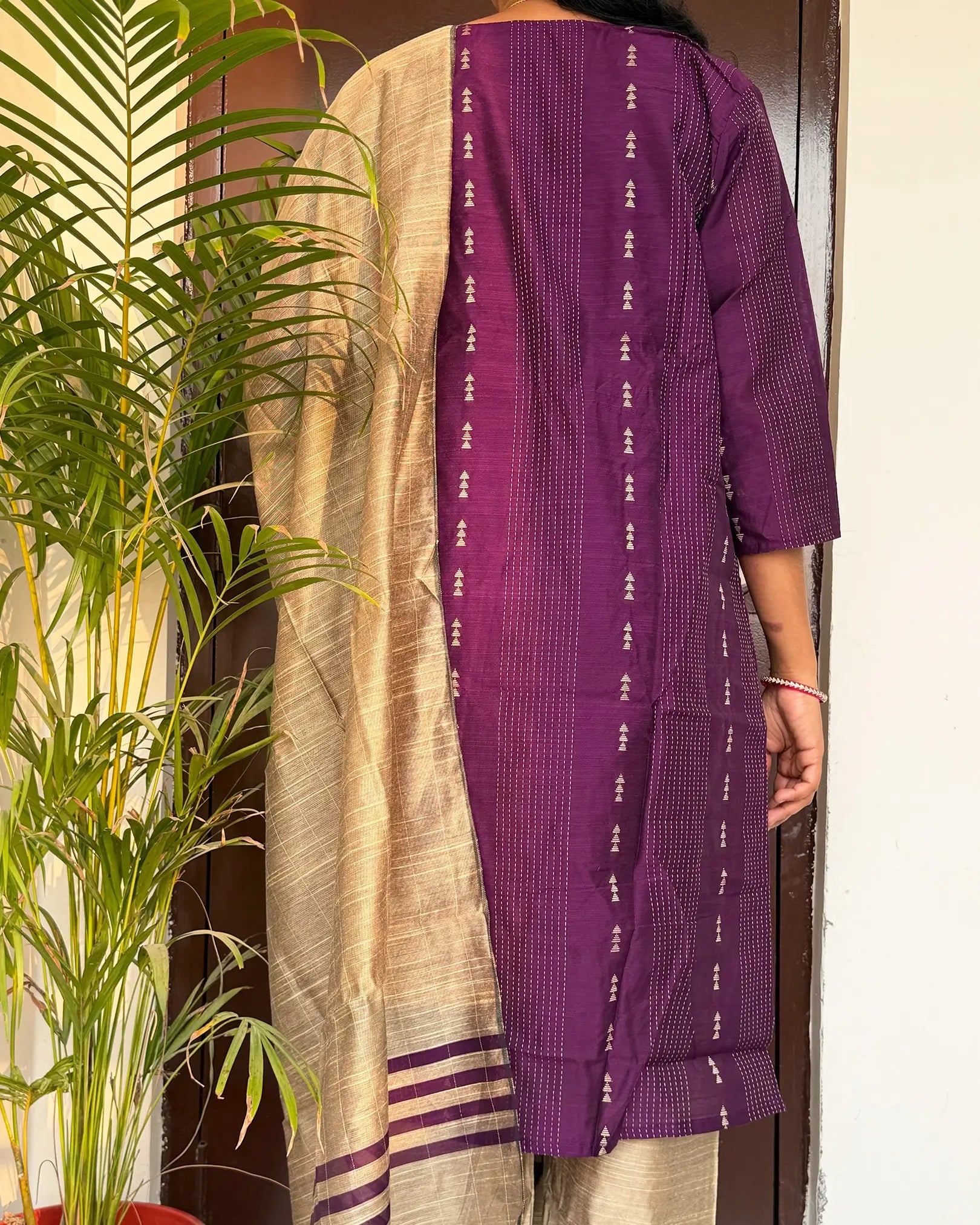 Purple Rawsilk 3pc kurti set