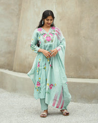 Sky blue hand painted anarkali