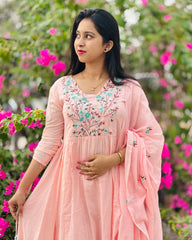 Soft peach Mul cotton anarkali