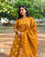 Mustard Yellow Cotton Kurti Set