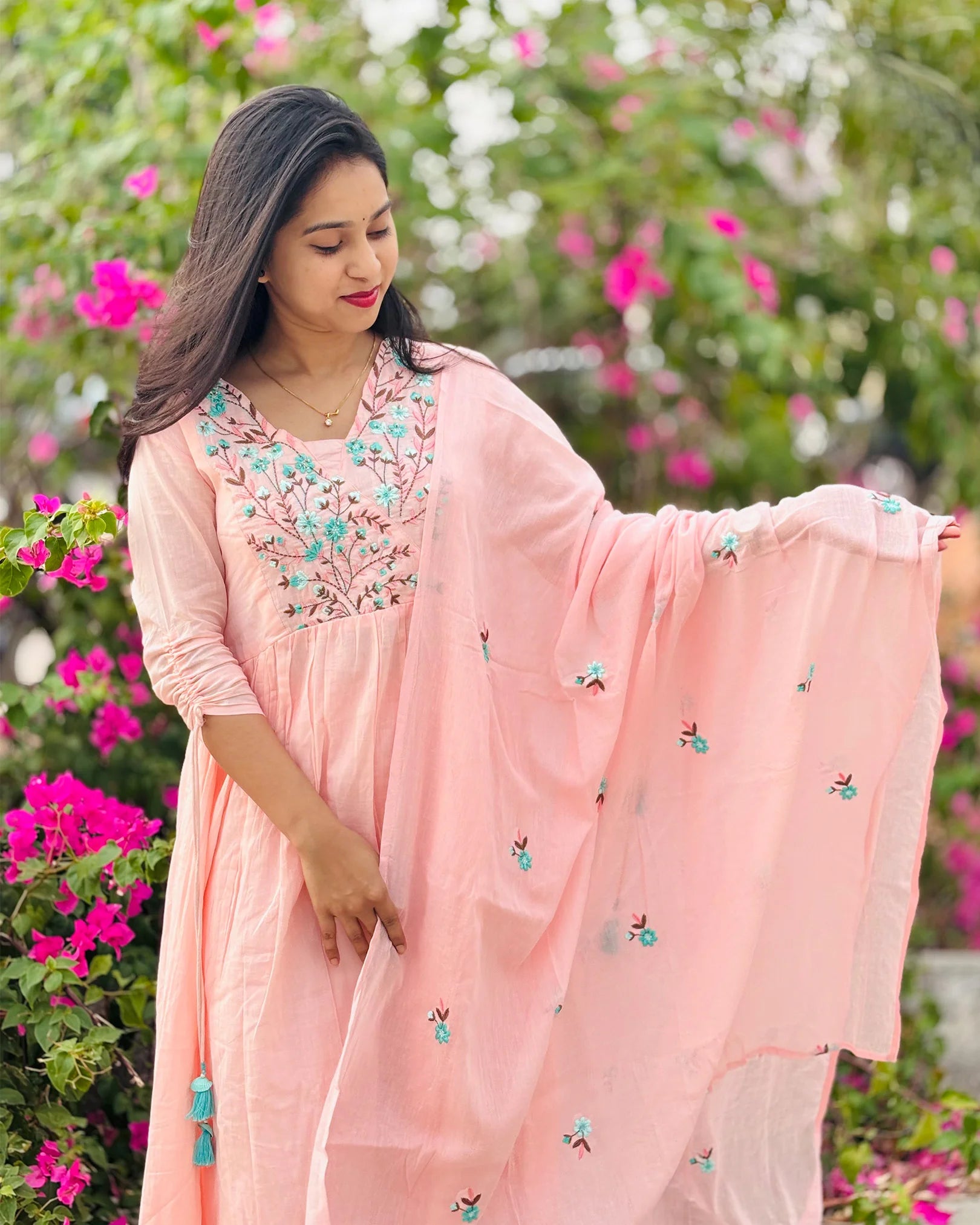 Soft peach Mul cotton anarkali