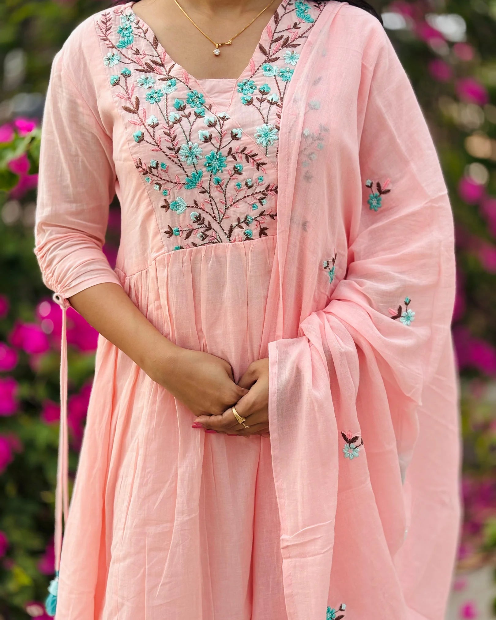 Soft peach Mul cotton anarkali