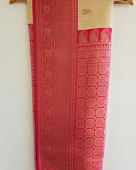Cream & Pink Semi Pattu Saree