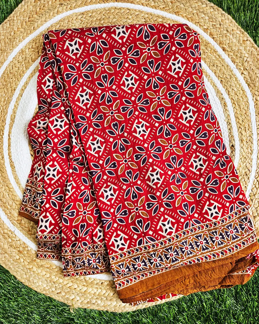 Ajrakh Mul Mul Cotton Sarees