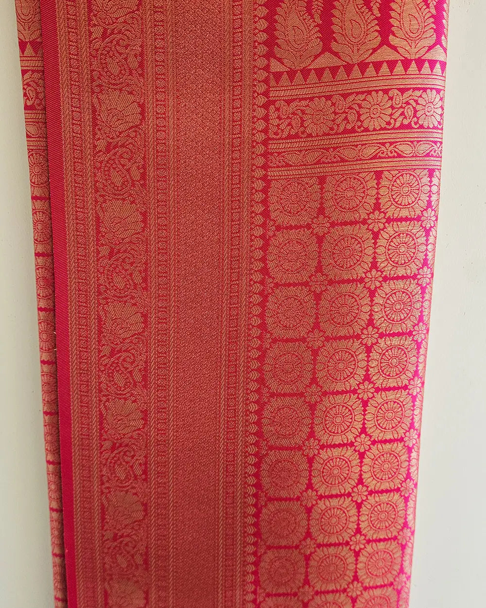 Cream & Pink Semi Pattu Saree