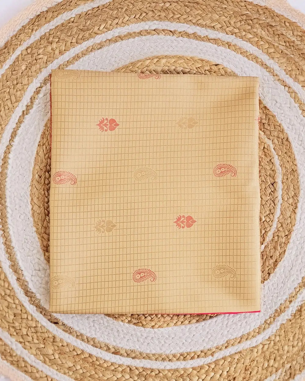Cream & Pink Semi Pattu Saree