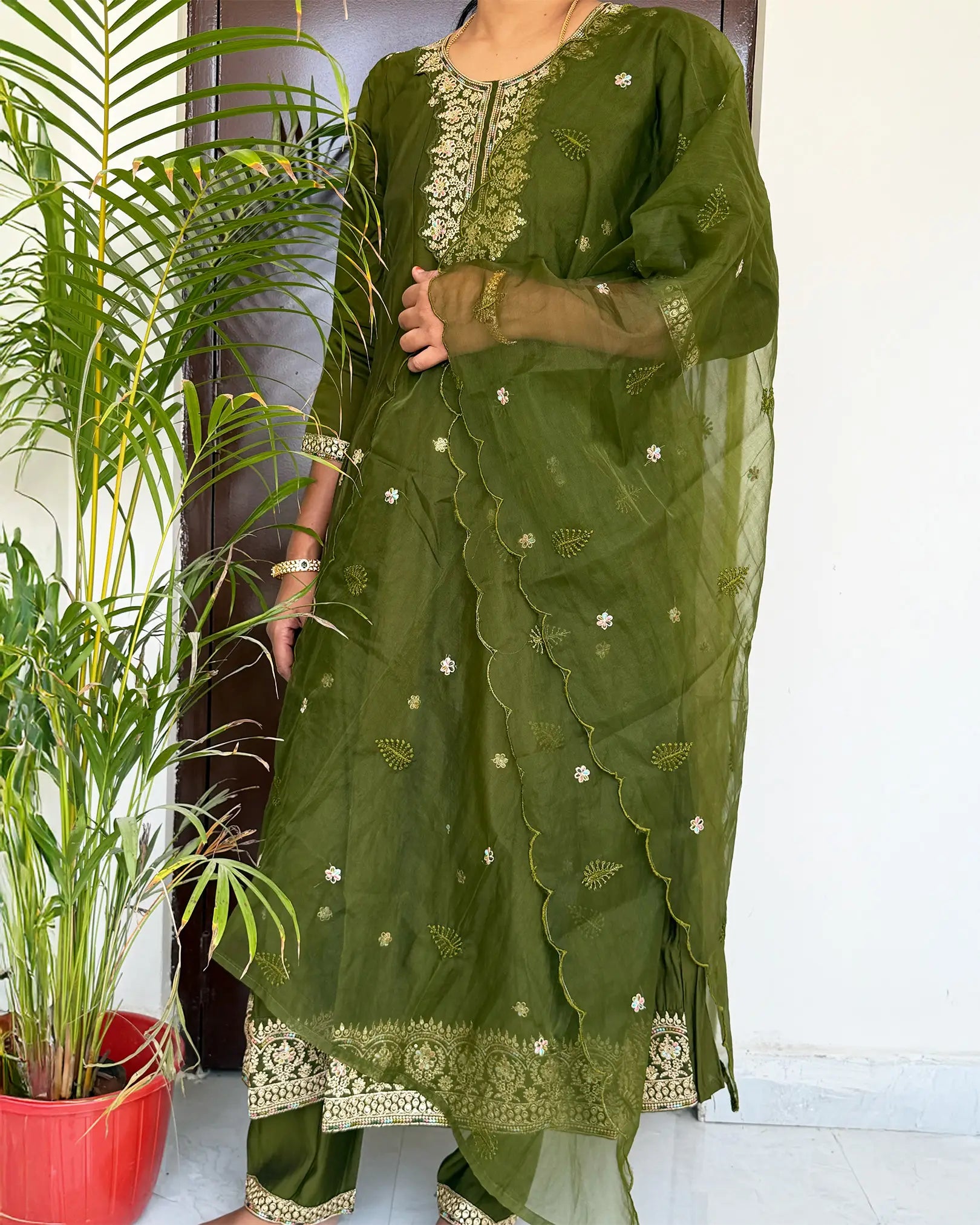 Muslin Jade Anarkali set