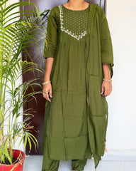 Mehendi green hand embroided anarkali