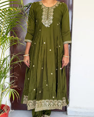 Muslin Jade Anarkali set