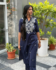 Navy blue Cotton Co-Ord Set