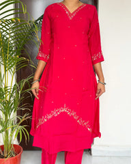 Rani pink hand embroided anarkali