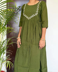 Mehendi green hand embroided anarkali
