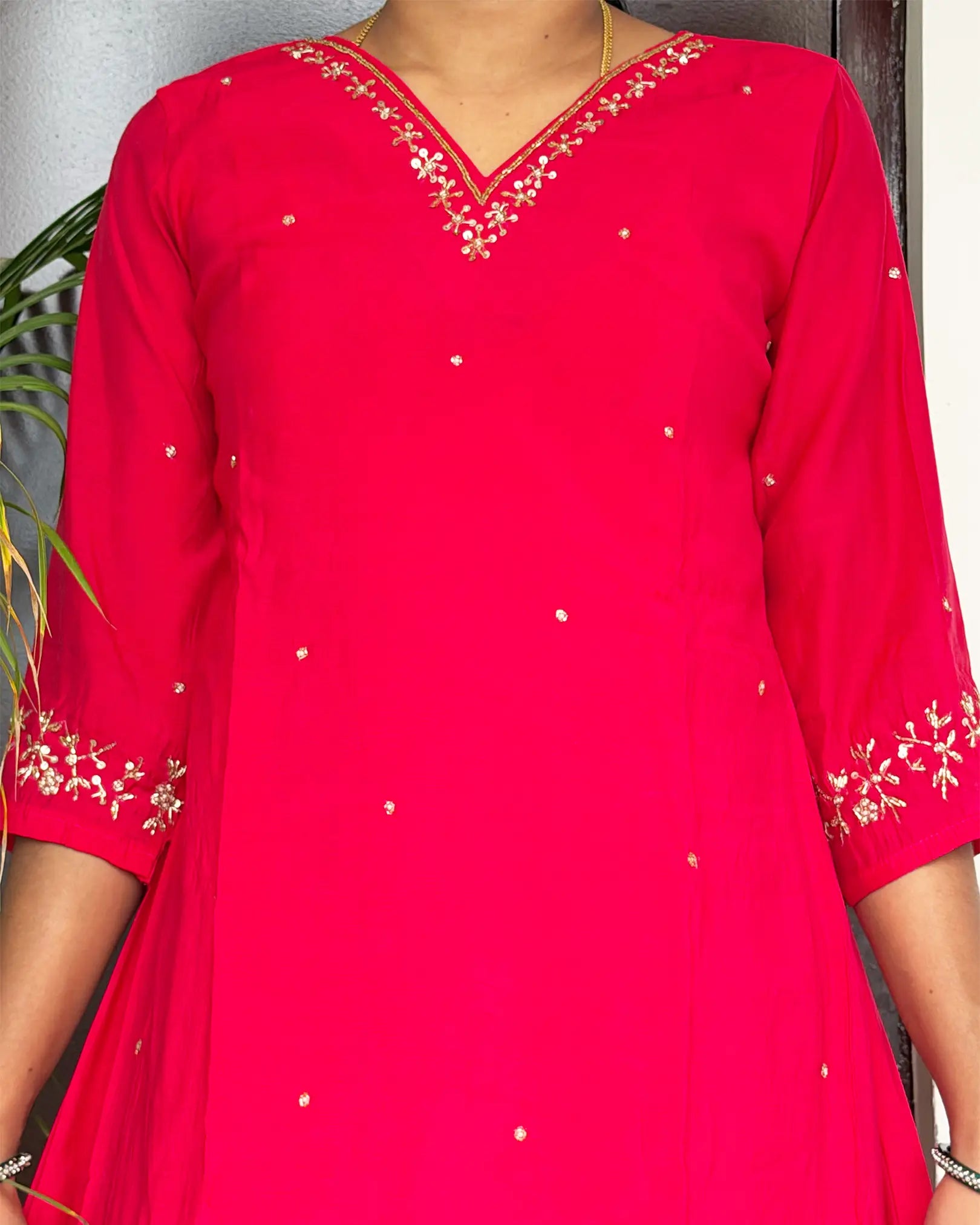 Rani pink hand embroided anarkali