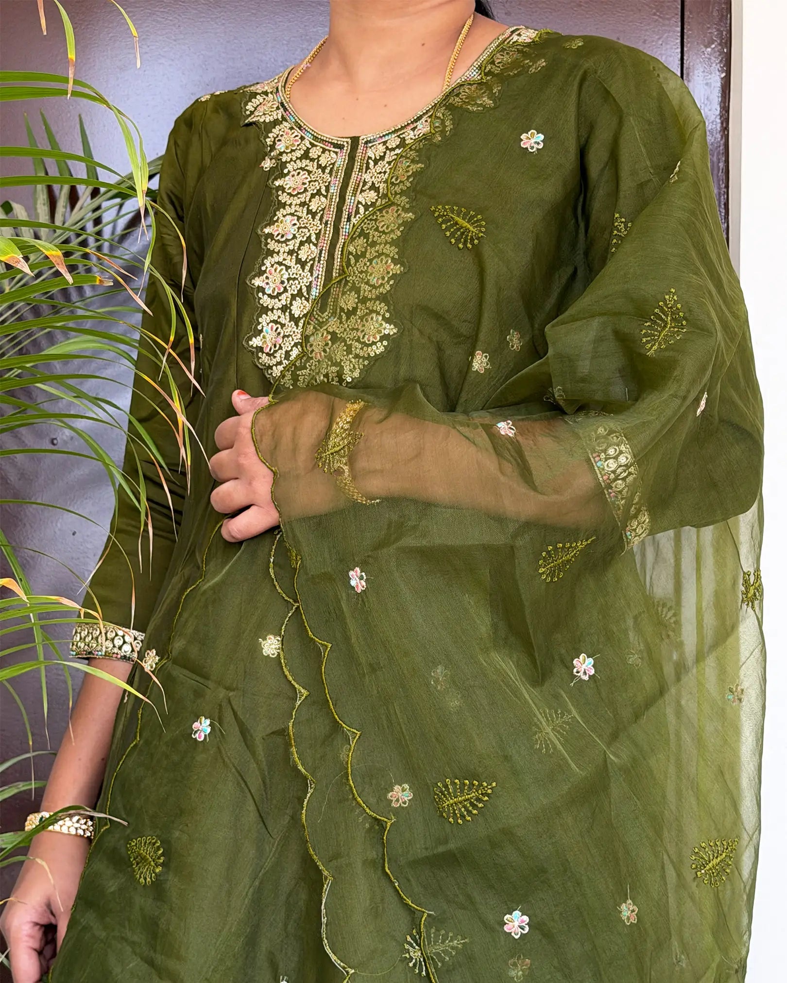 Muslin Jade Anarkali set